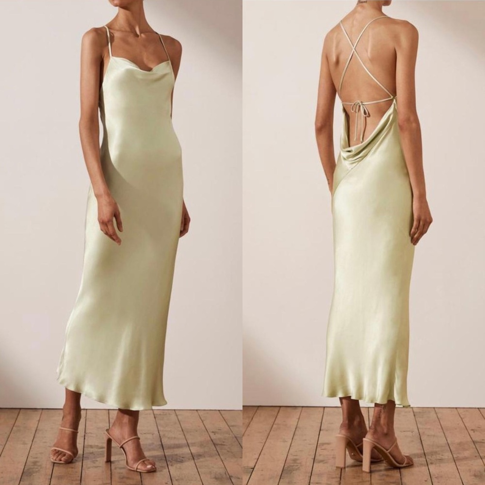 NWT Shona Joy Giselle Cowl Neck Backless Strappy Slip Dress Melon Green US 10